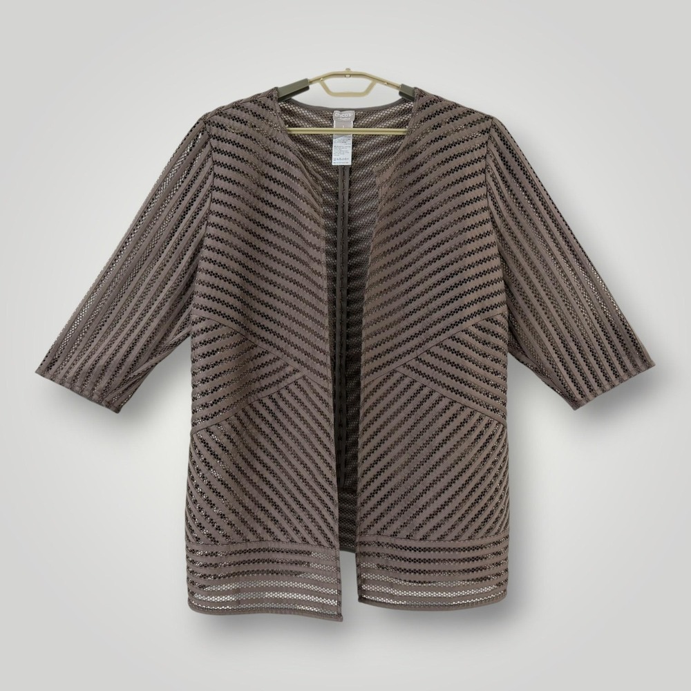 Chico's Travelers Jacket Womens XL Brown Mesh Open Front Travel Layer